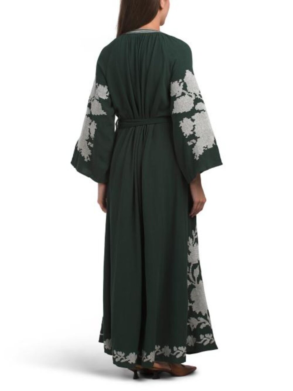 SOLITAIRE Linen Blendbell Sleeve Embroidered Maxi Dress - Picture 2 of 4